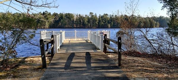 A fishing pier on Wilson Lake at Scotland Run Park