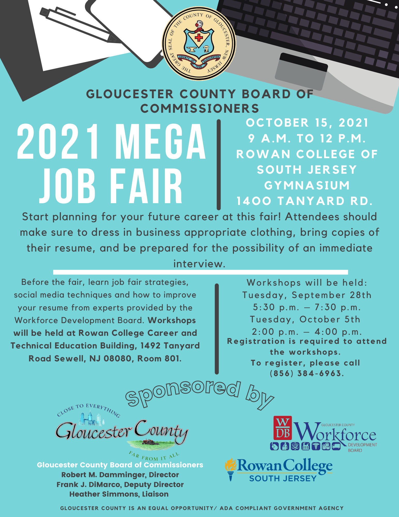 Blue with Desk Graphics Job Fair Flyer