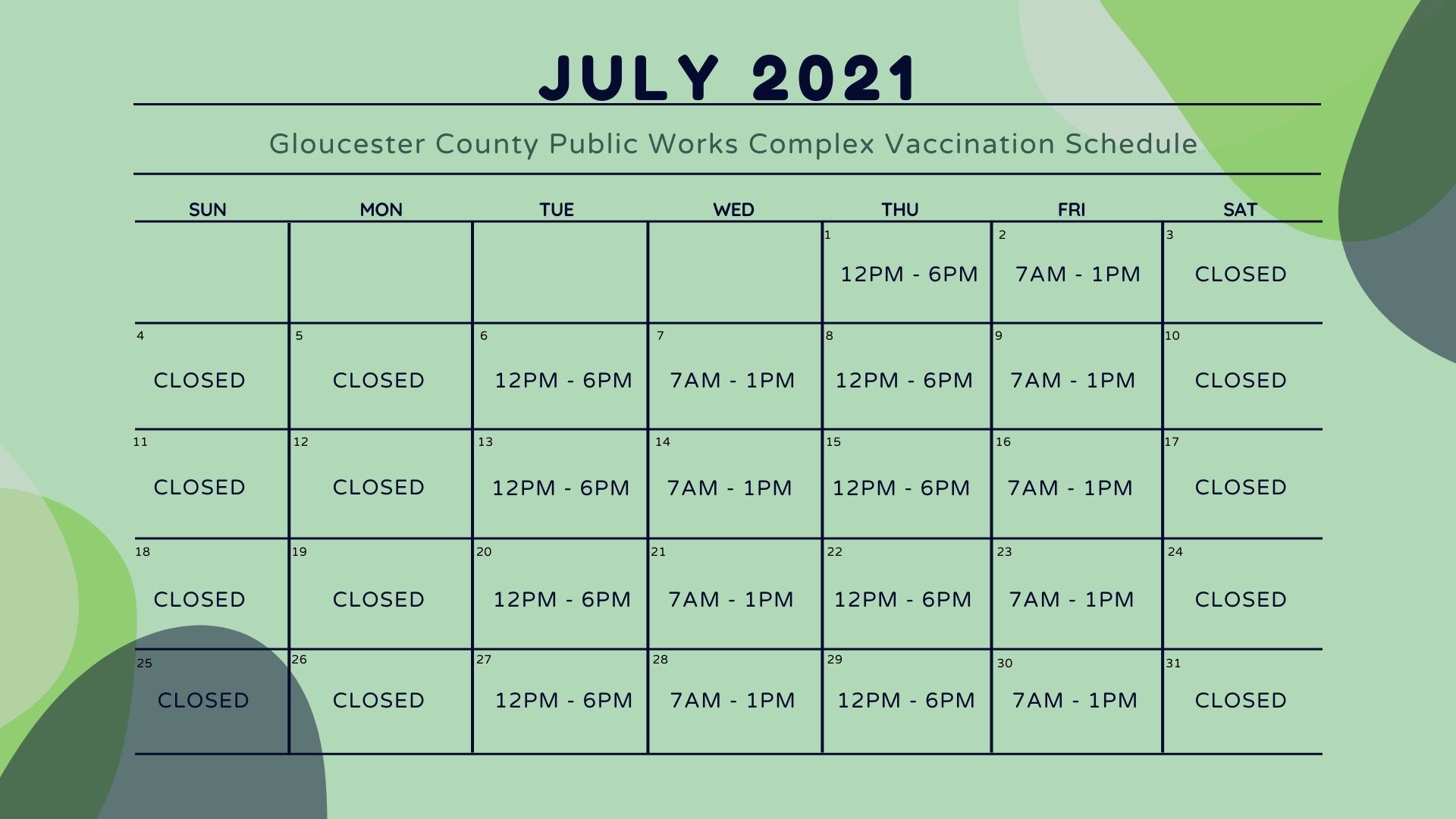 July 2021 Schedule